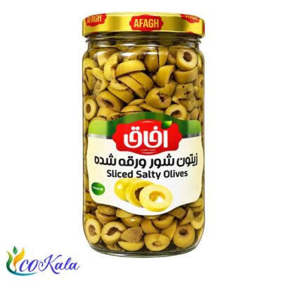 زیتون ورقه شده شور آفاق 680 گرمی